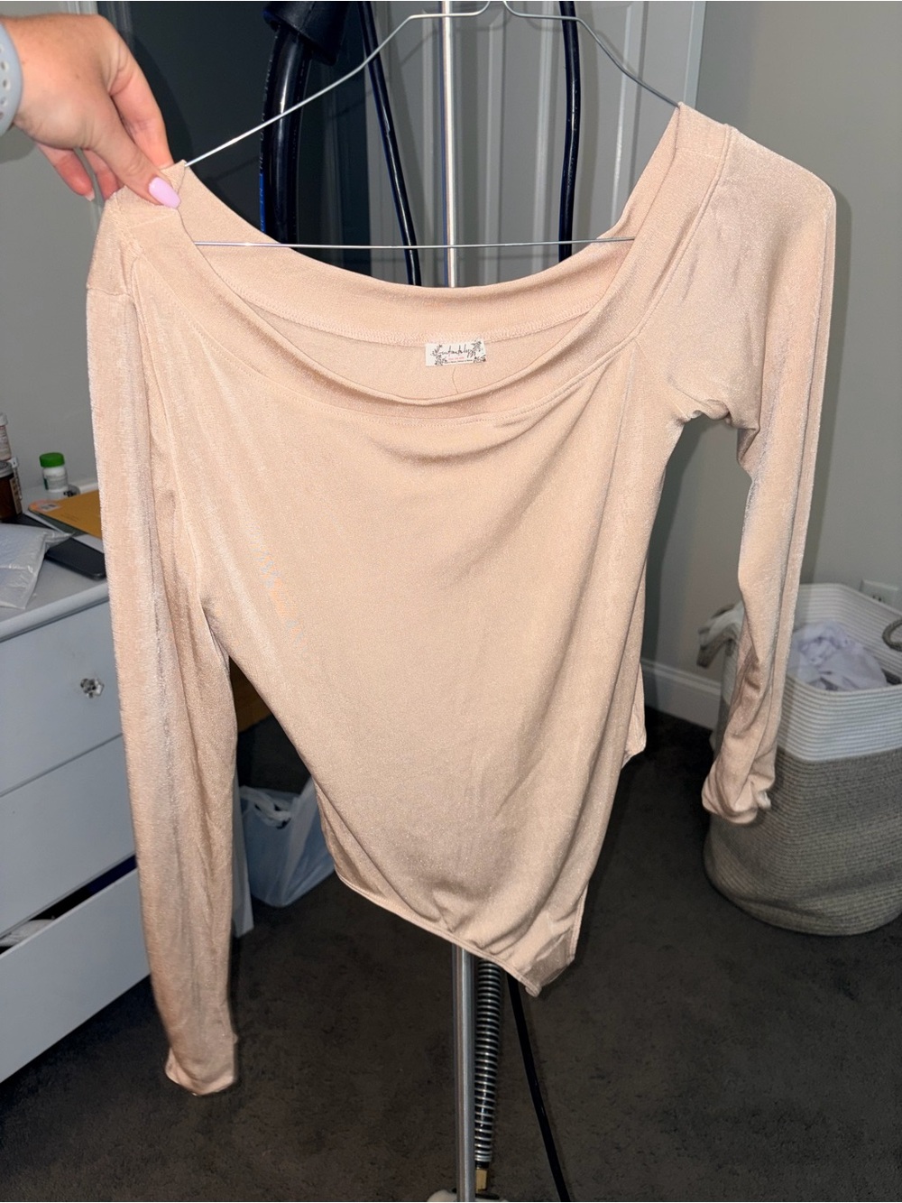Light Nude Long Sleeve off the shoulder body suit